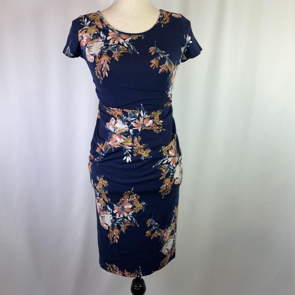 Isabel Maternity by Ingrid & Isabel Dress Navy Floral Short Sleeves Size XS